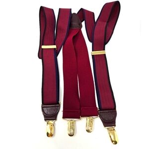 VINTAGE CAS GERMANY MAROON OXBLOOD STRETCH SUSPENDERS BRACES CLIP ON MEN OS